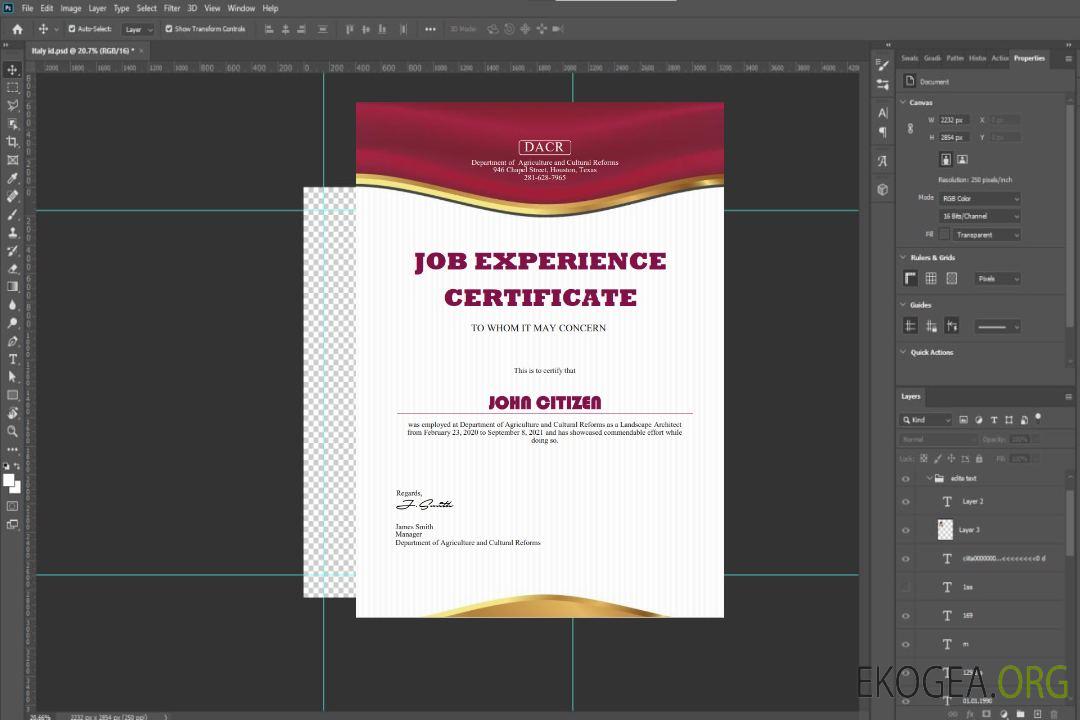 Certificat d'expérience professionnelle aux États-Unis template